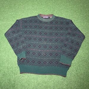 Vintage 90s Claybrooke Wool Blend Geometric Grandpa Core L Knit Crewneck Sweater